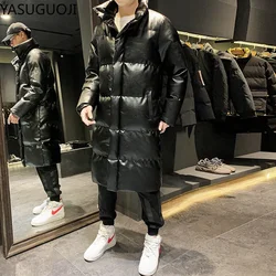 YASUGUOJI-Manteau Long Rembourré en Coton PU pour Homme, Veste Bouffante d'Hiver, Parka en Faux Cuir, à la Mode, 2022