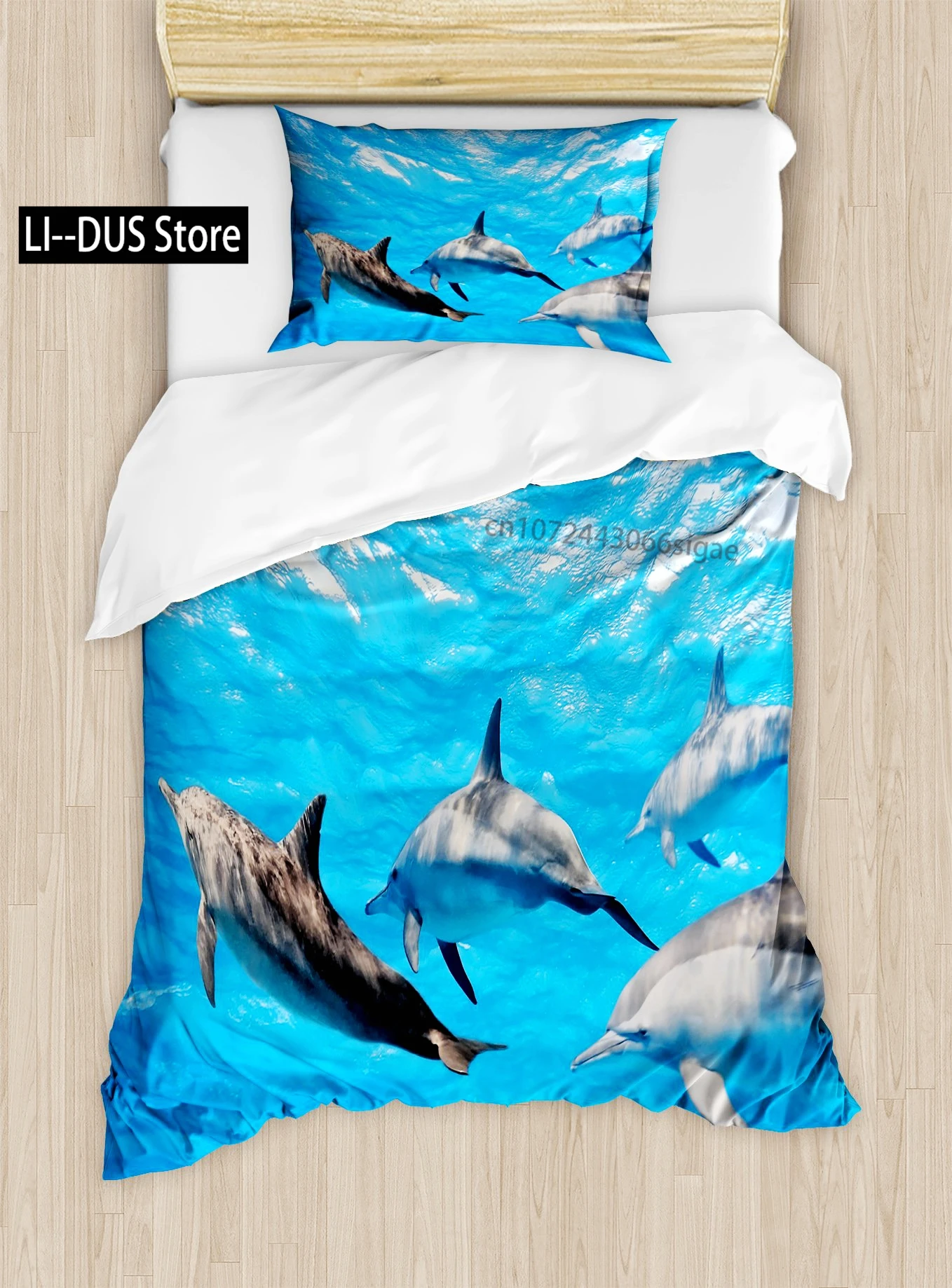 

Bedding Set Cute Dolphin Printed Duvet Cover Light Blue Starry Sky Decor Bedding Collection Soft Duvet Cover Room Decor 3Pcs