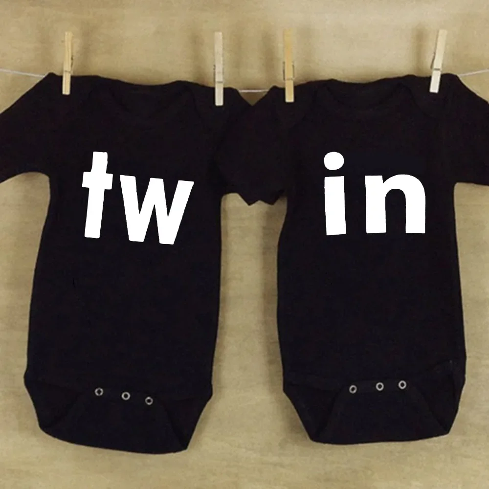 Twins Baby Bodysuits Brothers Sisters Toddler Jumpsuit Short Sleeve Clothes Baby Shower Gifts