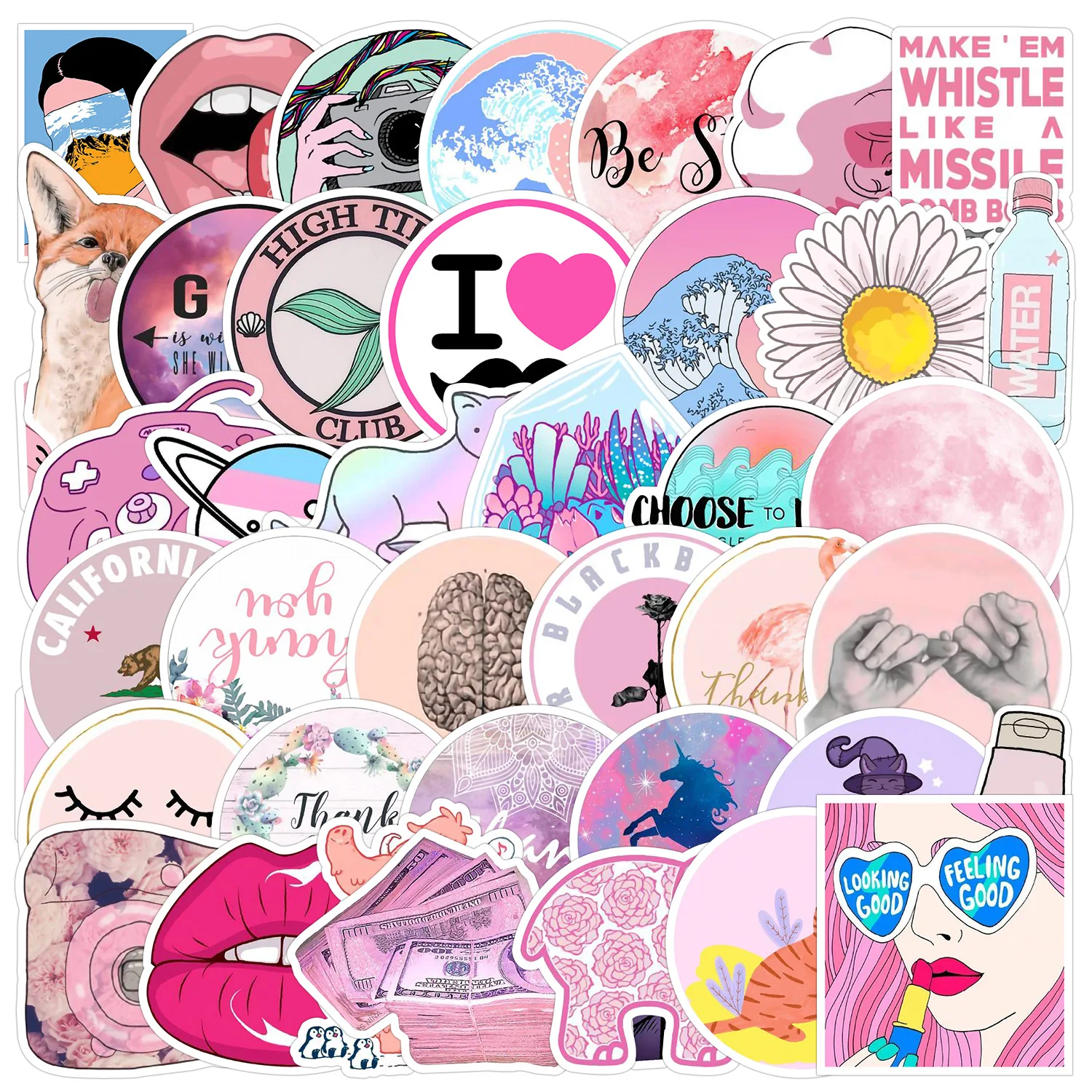 

10/50PCS Pink Girly Cartoon Doodle Animal Phoenicopteridae Item Decoration Waterproof Sticker Kids Toy