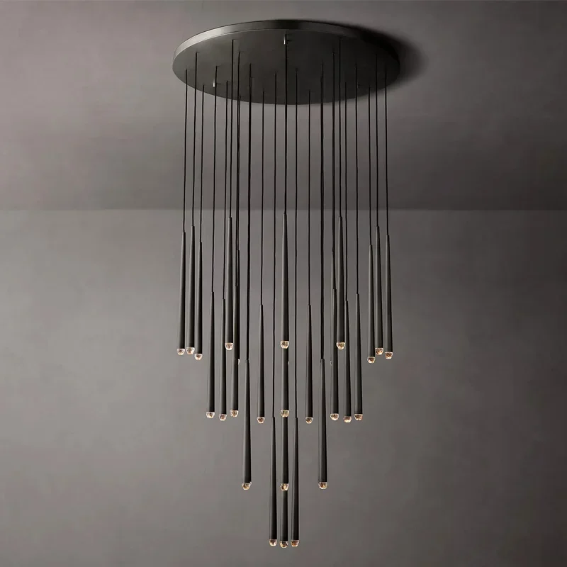 

Modern Luxury Crystal Staircase LED Chandelier Creative Simple Black Gold Living Room Bar Lighting Indoor Long Pendant Lamp