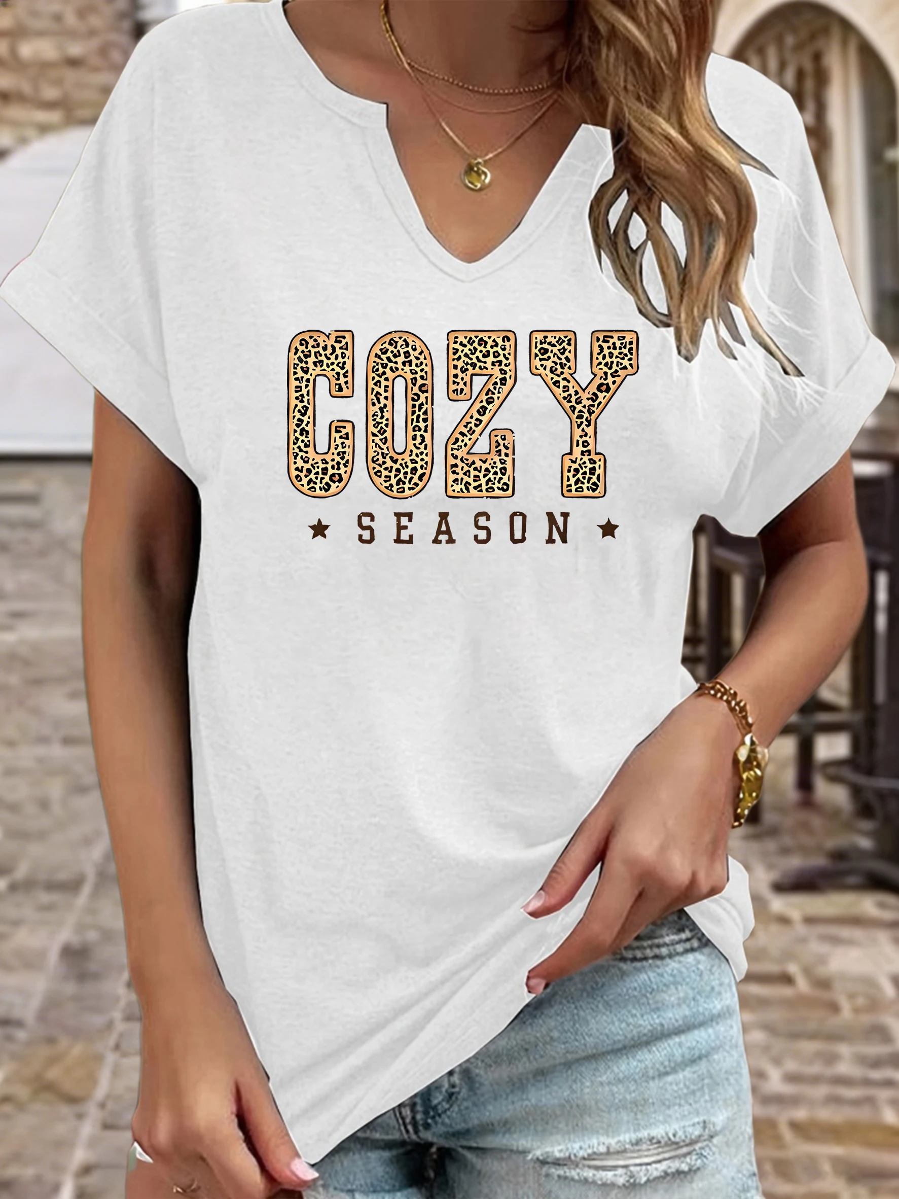Women's Summer Crew Neck Short Sleeve T-Shirt, 