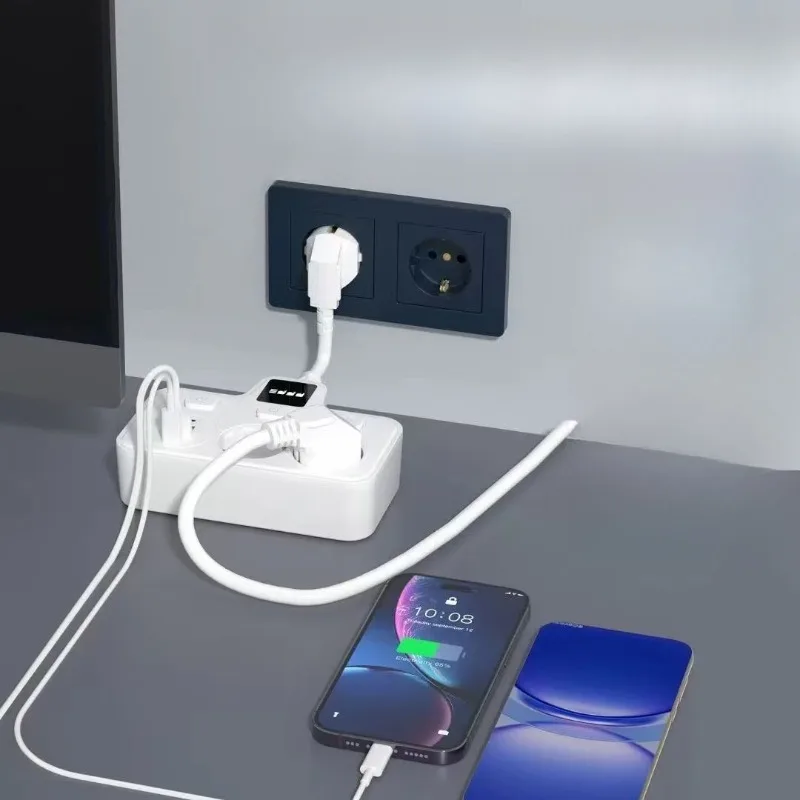 

Smart Home Wall Socket Light ABS Aluminum Material 10A/16A Rated Current IP44 Level 2 AC Socket 2 USB