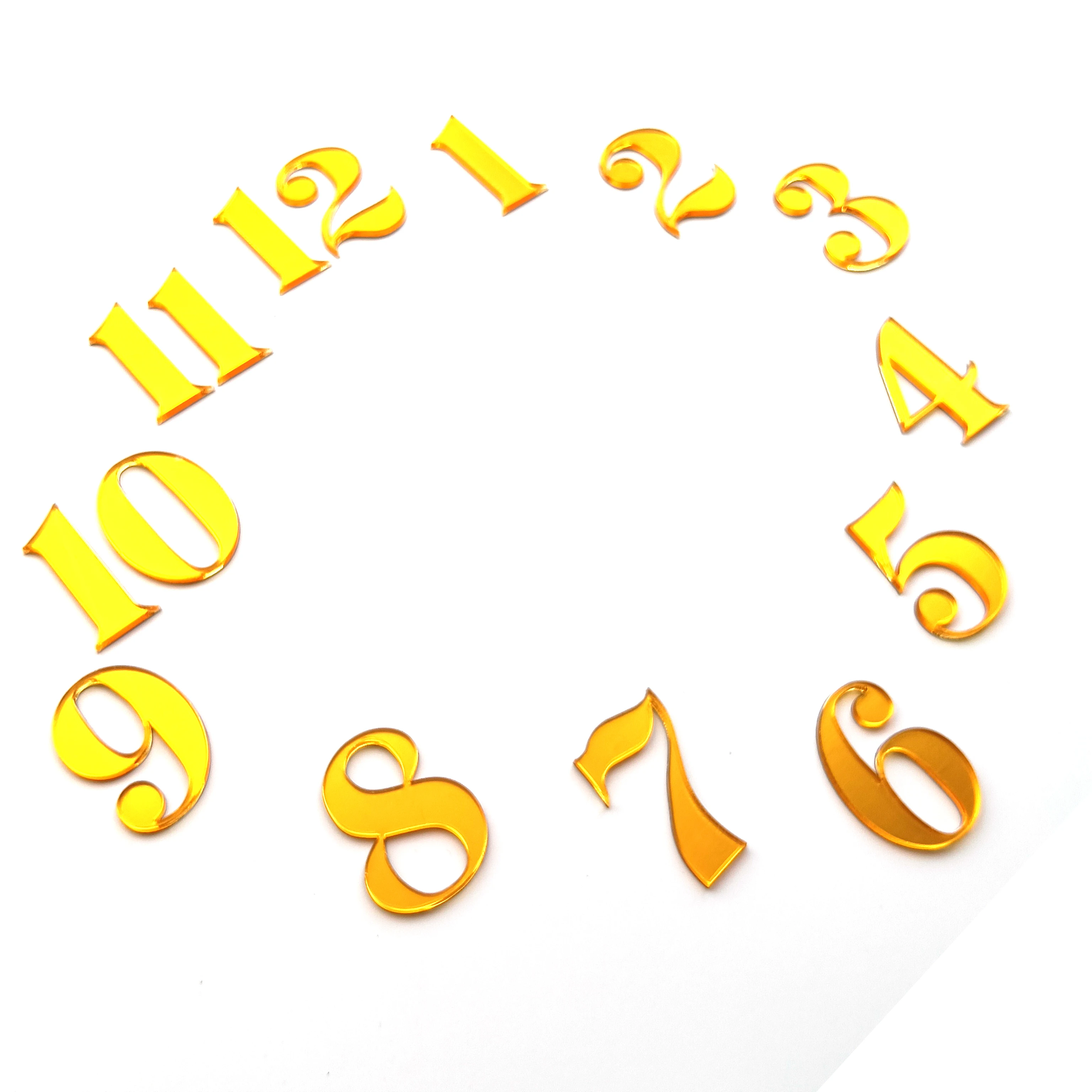 32mmH DIY Golden Acrylic Clock Numbers Self Adhesive 3D Arabic Numerals Replacement Digits for Wall Clock Repair Home Art Decor