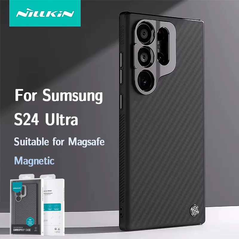 Nillkin For Magsafe Samsung Galaxy S24 Ultra Aramid Fiber Case With Fold Kickstand For Samsung S24 Ultra Magnetic Phone Case