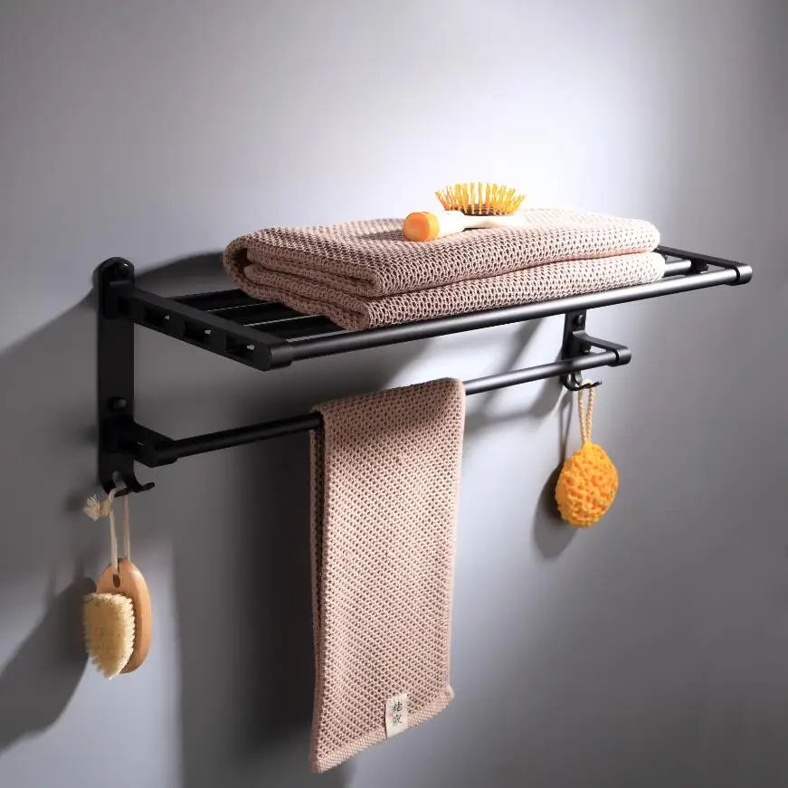 BECOLA Aluminum Bathroom Accessories Black Towel Rack Towel Ring Hair Dryer Holder Wall Mounted Toilet Paper Holder Soap Basket image 2