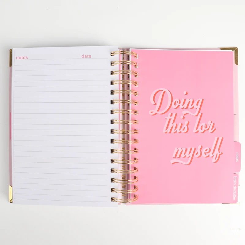 Gold Spiral Binding Hardcover Pink Cover Daily Goals Planner and Journal Set Customized With Box