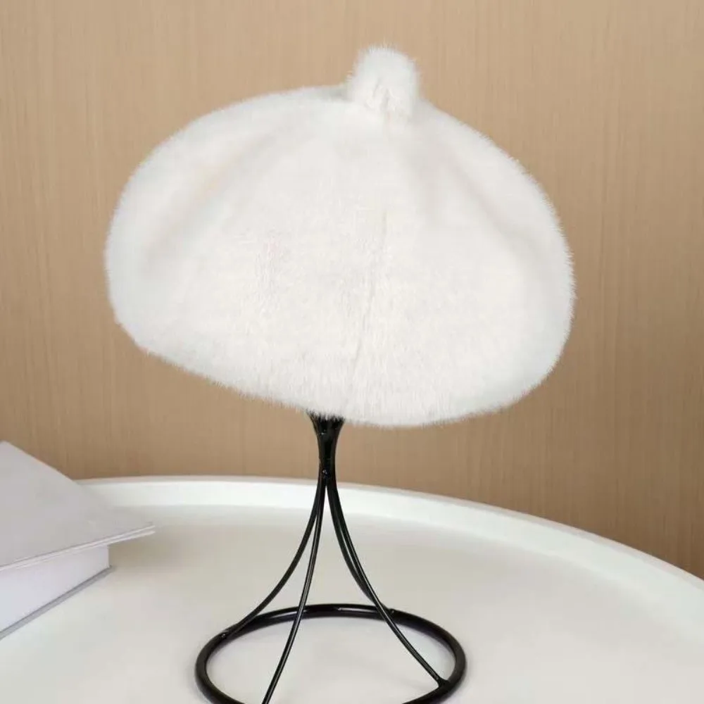 Winter Warm Bonnet Furry Faux Mink Beret Soft Thickened Leopard Print Hat Thermal Comfortable Pumpkin Painter Cap Dating