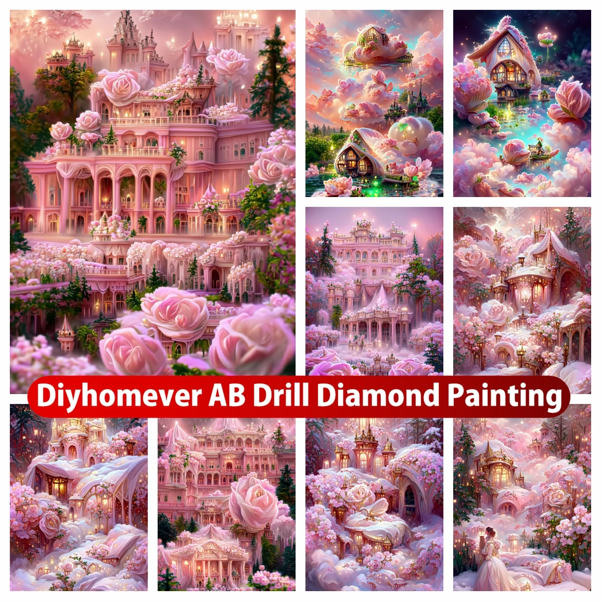 

Fantasy Pink Castle AB Diamond Painting Embroidery Wonderland Landscape Cross Stitch Mosaic Picture Handicraft Home Decor Gift