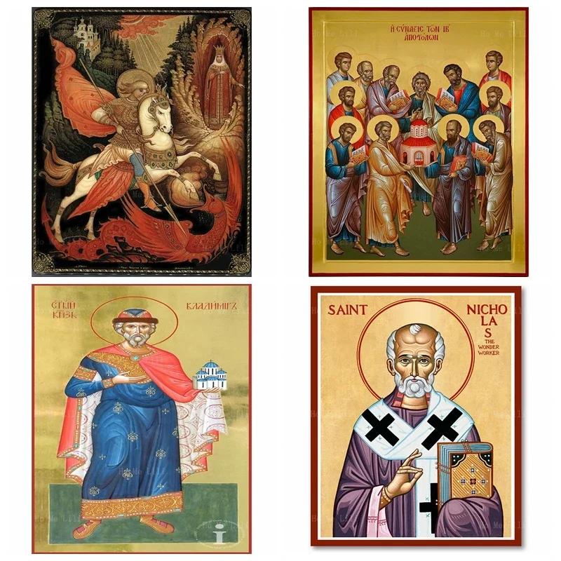 The Meeting Of doesimens adapes Holy Prince conveyor conveyor St nican Icon St George And Dragon Canvas Wall Art di Ho Me Lili