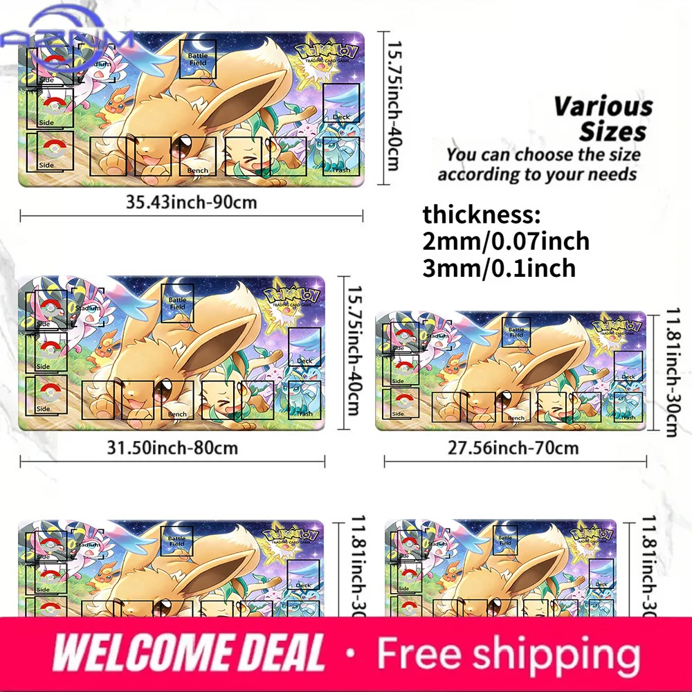Pokemon TCG Playmat Eevee & Eeveelutions Cute Night Scene Large Non-Slip Mouse Pad for Trading Card Games Multiple Sizes