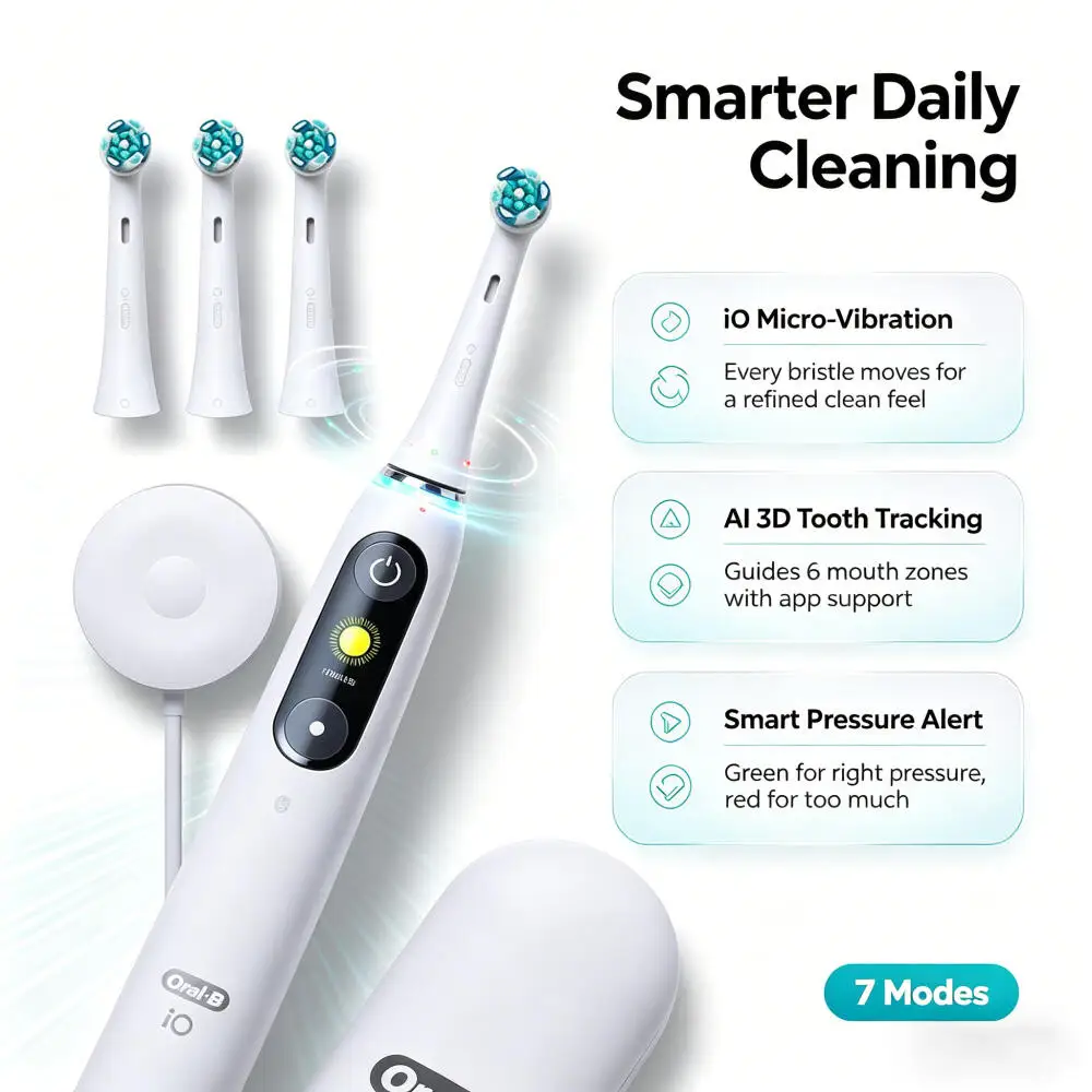 

Oral B Io9 Electric Toothbrush Rotating Rechargeable Electric Toothbrush for Adults Comes with 4 Soft Bristle Brush Heads