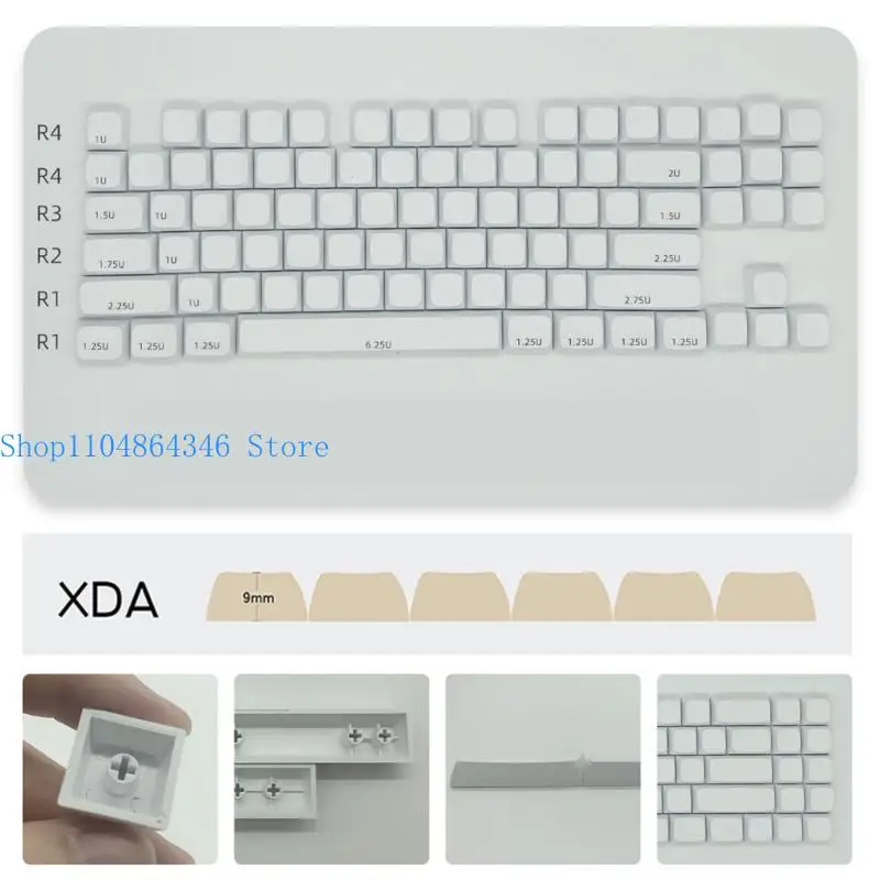 652F 87Pcs Minimalist White Keycap XDA Profile PBT Cover for Mechanical Keyboards