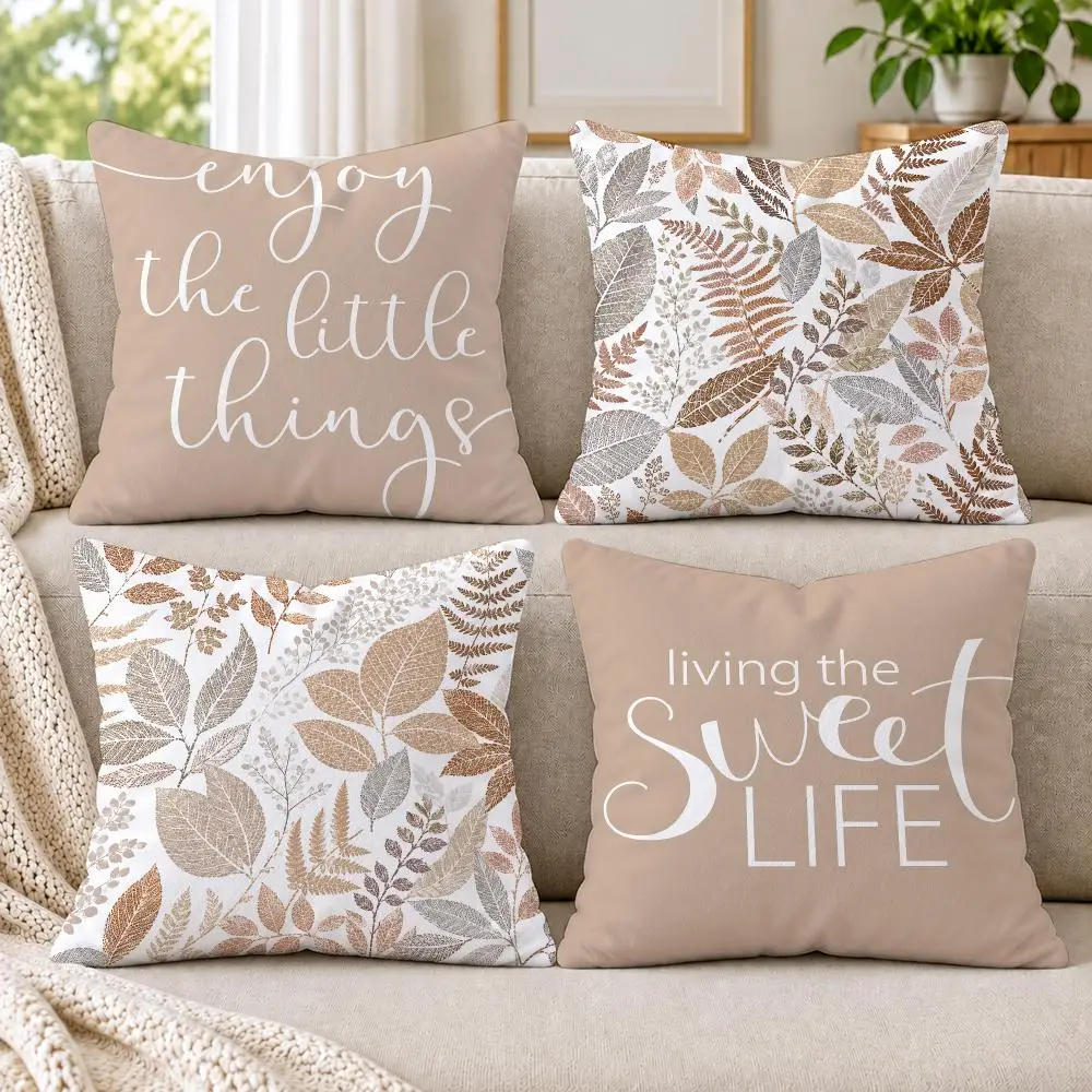 4PC Wabi-sabi Bohemian Cushion Cover Soft Plush Double-Sided Print Throw Pillow Cover Home Decor for Sofa Living Room