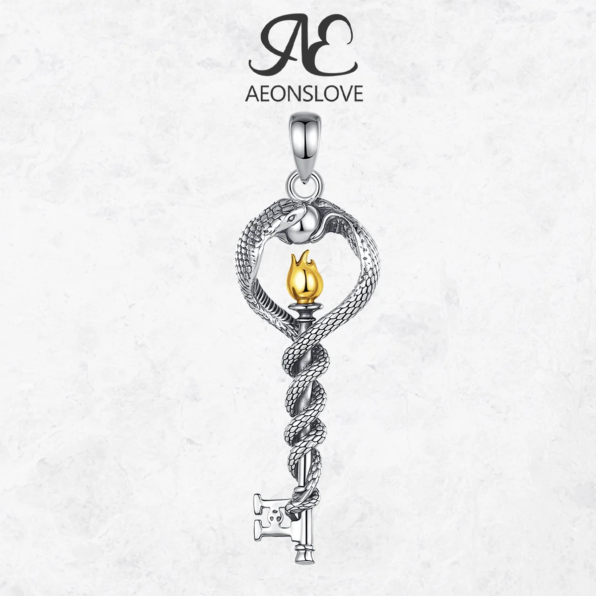 AEONSLOVE 925 Sterling Silver Hecate Necklace for Men Women Flame Snake Key Pendant Witch Amulet Pagan Jewelry Spiritual Gift