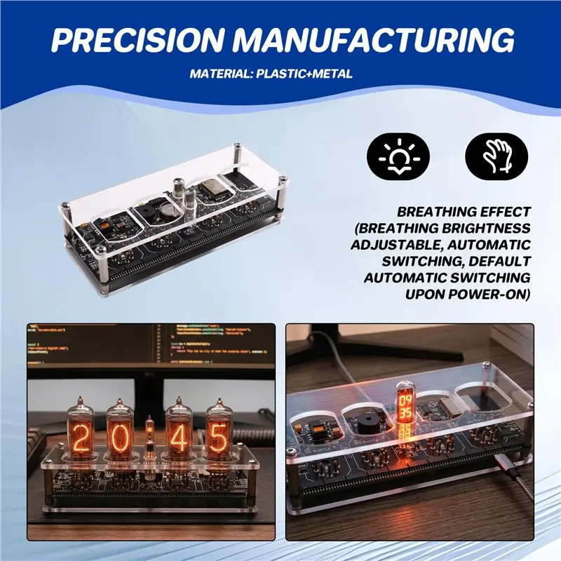 ABVA-Nixie Clock Base Glow Tube WIFI Clock Wifi Clock Digital Display Time W Temperature Remote Control