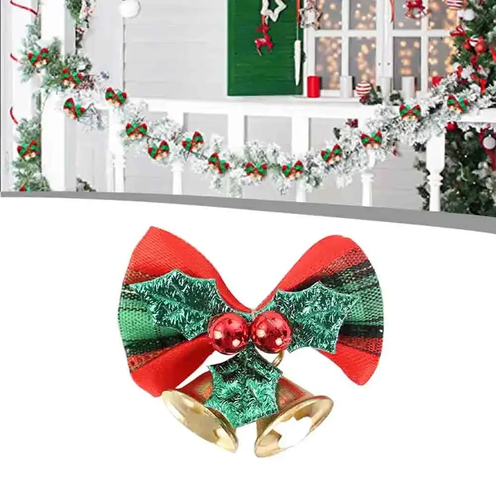 1pc Christmas Bow Red Gold Mini Xmas Tree Bowknot Bell Pendant Ornaments For Home Decoration Navidad 2025 New Year Party Decor