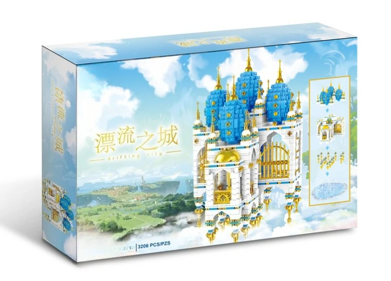 MOC كبير الانجراف السماء قصر القلعة اللبنات مجموعة منزل القرون الوسطى في سحابة لتقوم بها بنفسك لعب للأطفال عيد ميلاد هدية عيد #6