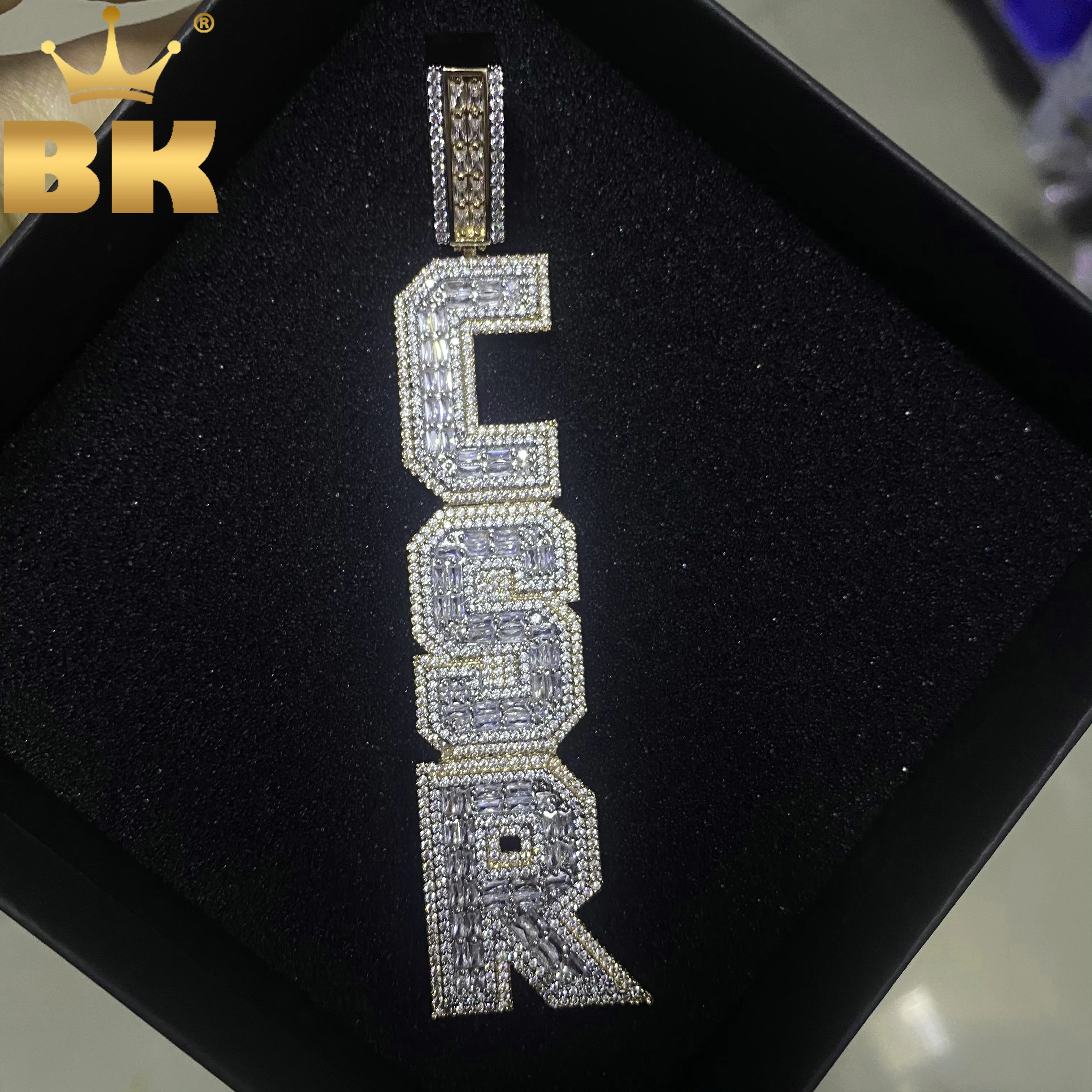 

TBTK Custom Vertical Bold Baguettecz Letters Pendant Iced Out Square Bling Cubic Zirconia Name Necklace Hiphop Jewelry