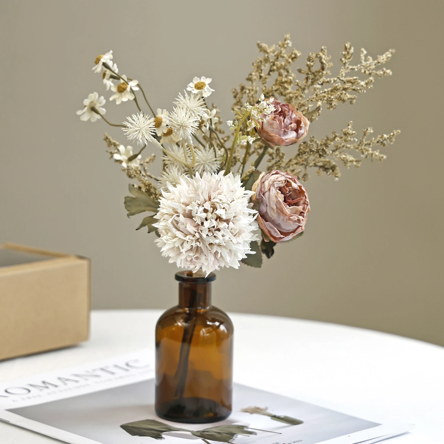 Künstliche Blumenkombination, hochwertige Hochzeits-Brautstrauß-Dekoration, Valentinstag, Heim, Zimmer, Tisch, Bonsai, Geschenk, Vase, Zubehör – Detail 9