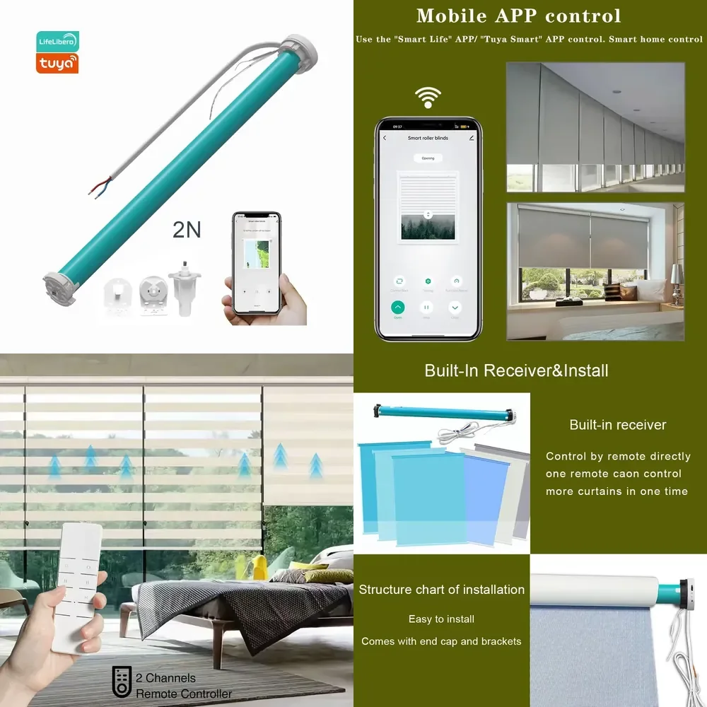 Lifelibero Smart Shades Wi-Fi 2N 25Mm Roller Blinds Machine Automatic Curtain Motor for 37 38Mm Tube