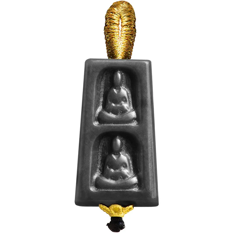 Natural Hetian Black Jade Pendant – Longmen Grottoes Enlightenment, Unisex Ancient Style Blessing Jewelry Gift