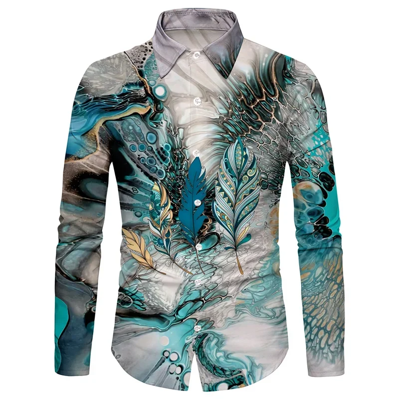 Men's Shirts Retro Casual Floral Gold HD Printing Spring Summer Lapel Long Sleeve Tops Fashion Trend 2023 Tops