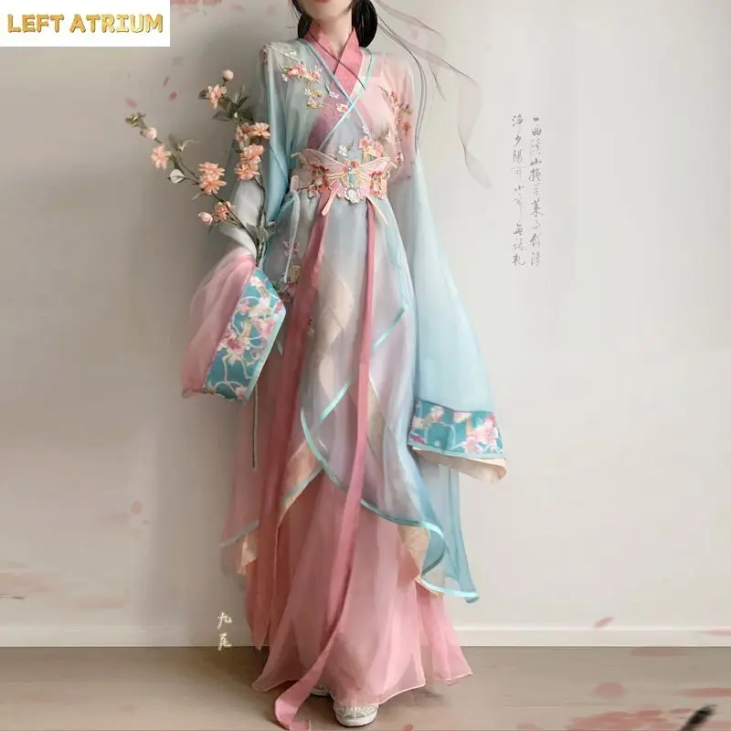 

New Hanfu Dress Suit Improved Embroidered And Print Blended Hanfu Daily Short Style Tailored Palace Style Girl's Pink Han Set