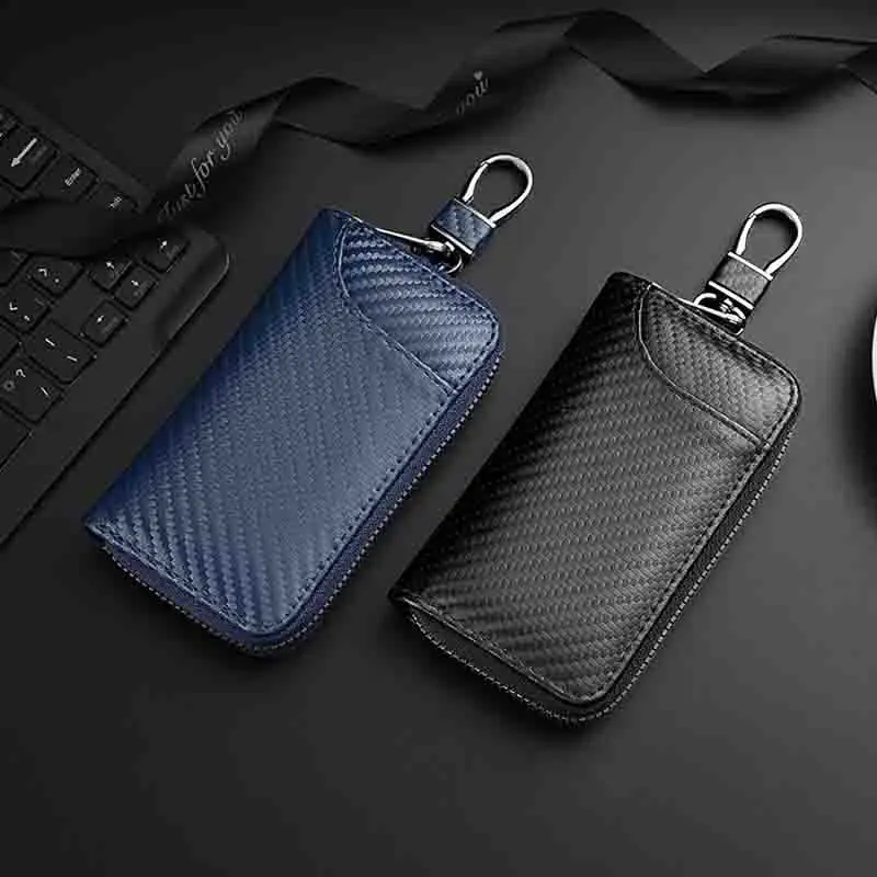 Multifunctional Key Bag with keychain Carbon Fiber Car Key Pouch for Men Mini Key Protective Cover Key Holder Organizer 1pcs