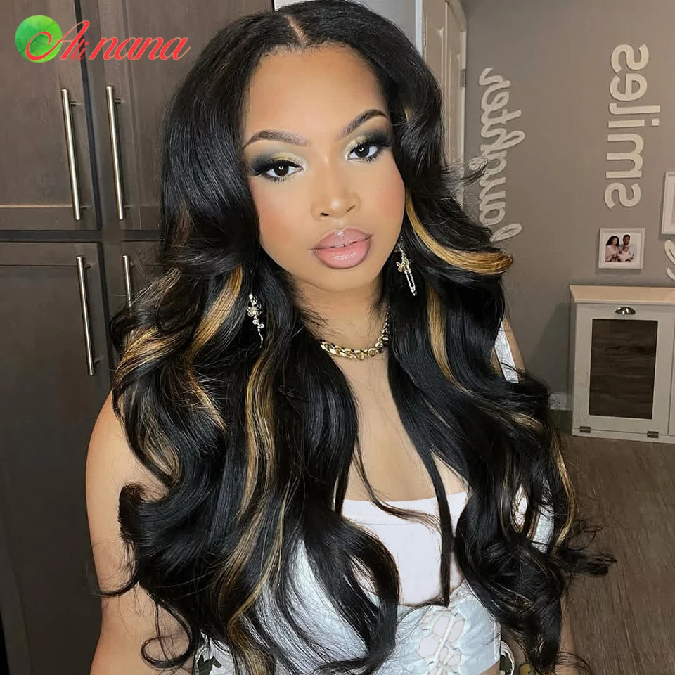 

Highlight Blonde With Black Colored 13x6 Lace Frontal Wig Body Wave Pre-Plucked 5x5 Lace Closure Human Hair Wig For Women