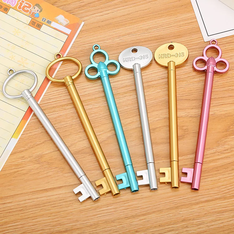 Vintage Key Shaped Gel Pens, Assorted Random Colors, Simulation Key Design, Smooth Writing Black Ink Signature Pens, Office & Sc