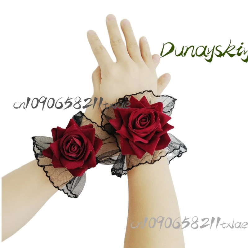 Punhos de pulso Lolita – Acessórios de mão elegantes com flores de renda, meninas doces (finetes de manga vintage, blusa romântica, enfeites de vestido
