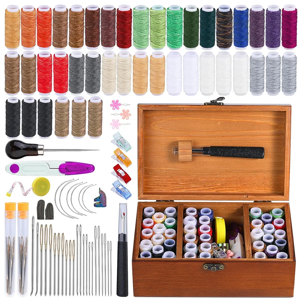 

Leather Sewing Tools with Large-Eye Stitching Needles Waxed Thread Leather Stitching Kit for DIY Leather Craft