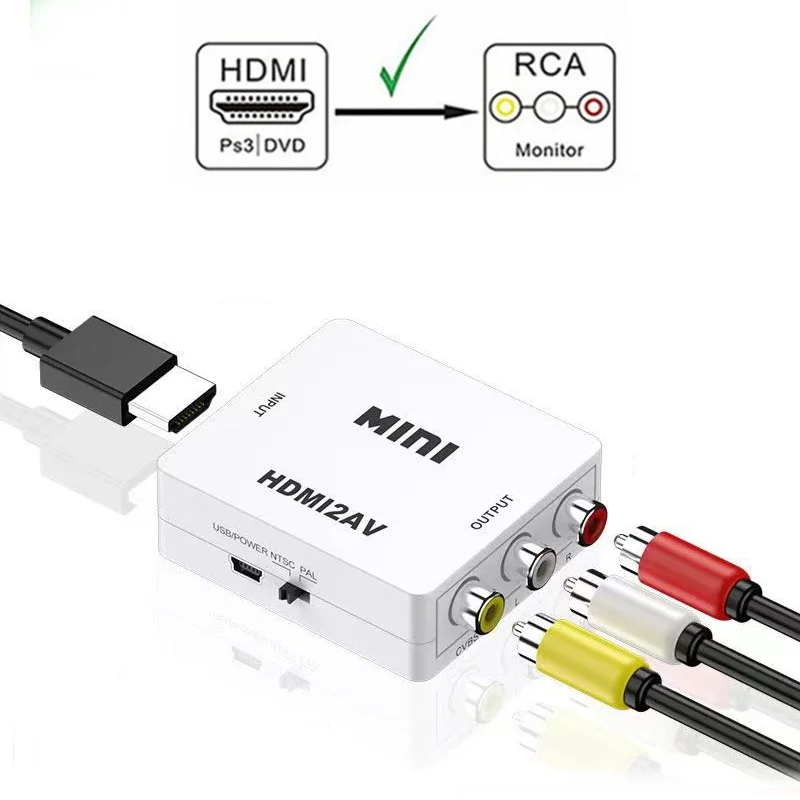 HDMI-kompatibler AV-Konverter AV/CVSB Video Box HD 1080P unterstützt NTSC PAL Ausgang AV zu HDTV AV2HDTV für PC HD TV Projektor