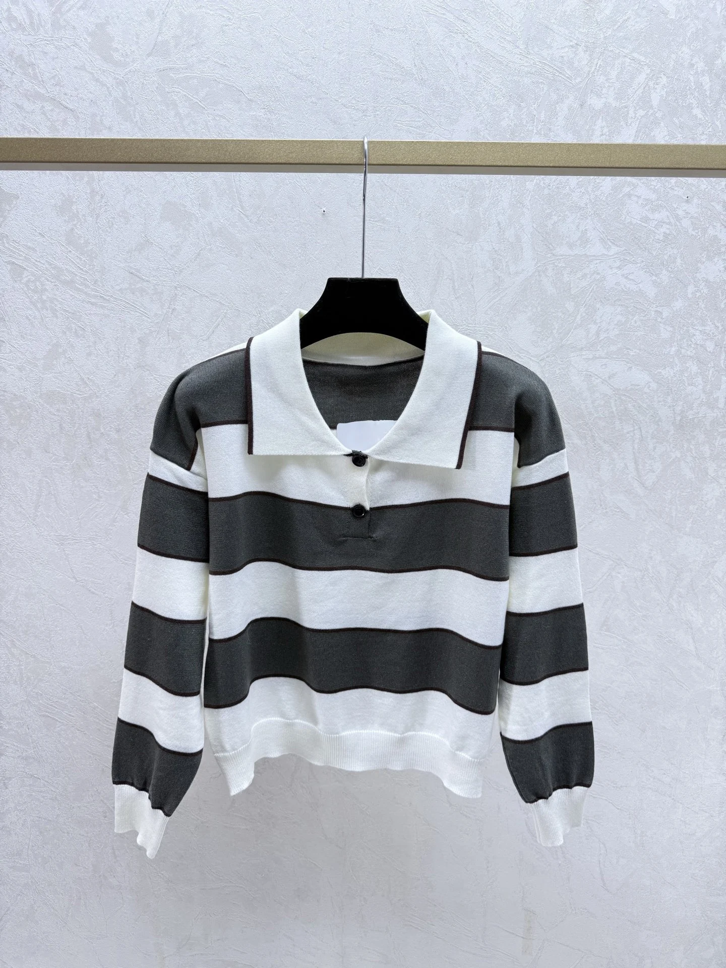 

Early Autumn New High-Quality Fashionable Casual Color-Blocked Striped Lapel Knitted Long-Sleeved Women'S