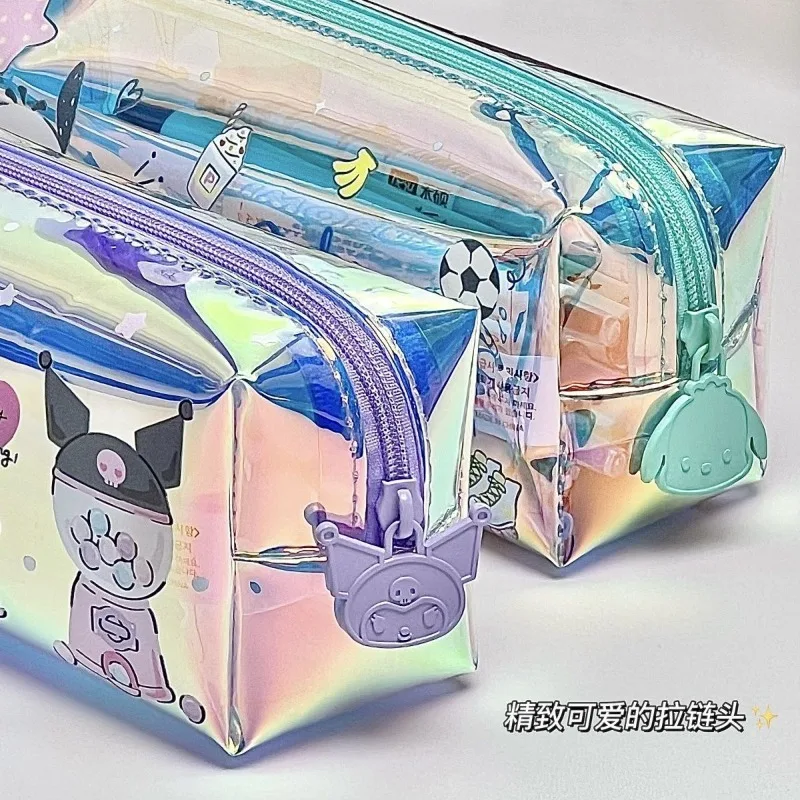 Sanrio pochacco kuromi estojo de lápis, bolsa de armazenamento sem camada intermediária, transparente, à prova d'água, estudo, desenho animado, presente de animação