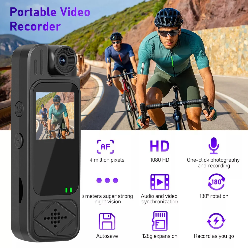 HD 1080P Mini Body Camera 1.3inch Screen 180° Rotatable Lens Body Mounted Camera Small Portable IR Night Vision Police Body Cam