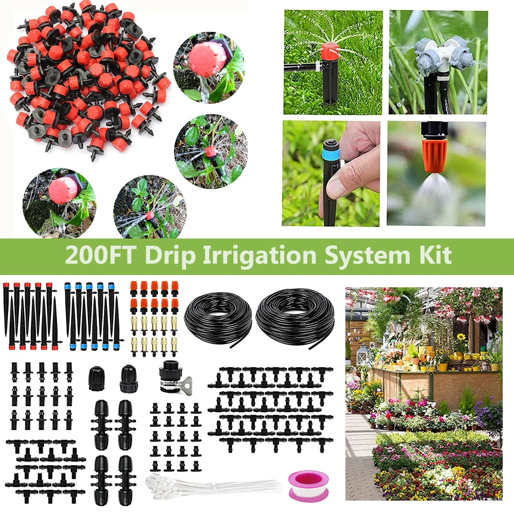 Sistema de irrigação automática de 200 pés com mangueira de 1/2 polegada Tubulação de distribuição de 1/4 Polegada Sistema automático de nebulização de rega de jardim