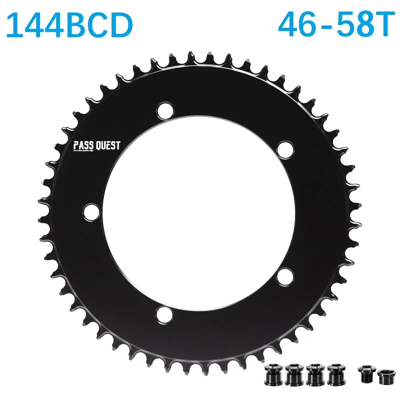 PASS QUEST 144BCD Chainring 46 48T 50T 52T 54T 56T 58T Single Chainring Upgraded Version Of Positive Negative Teeth For TMB Bike