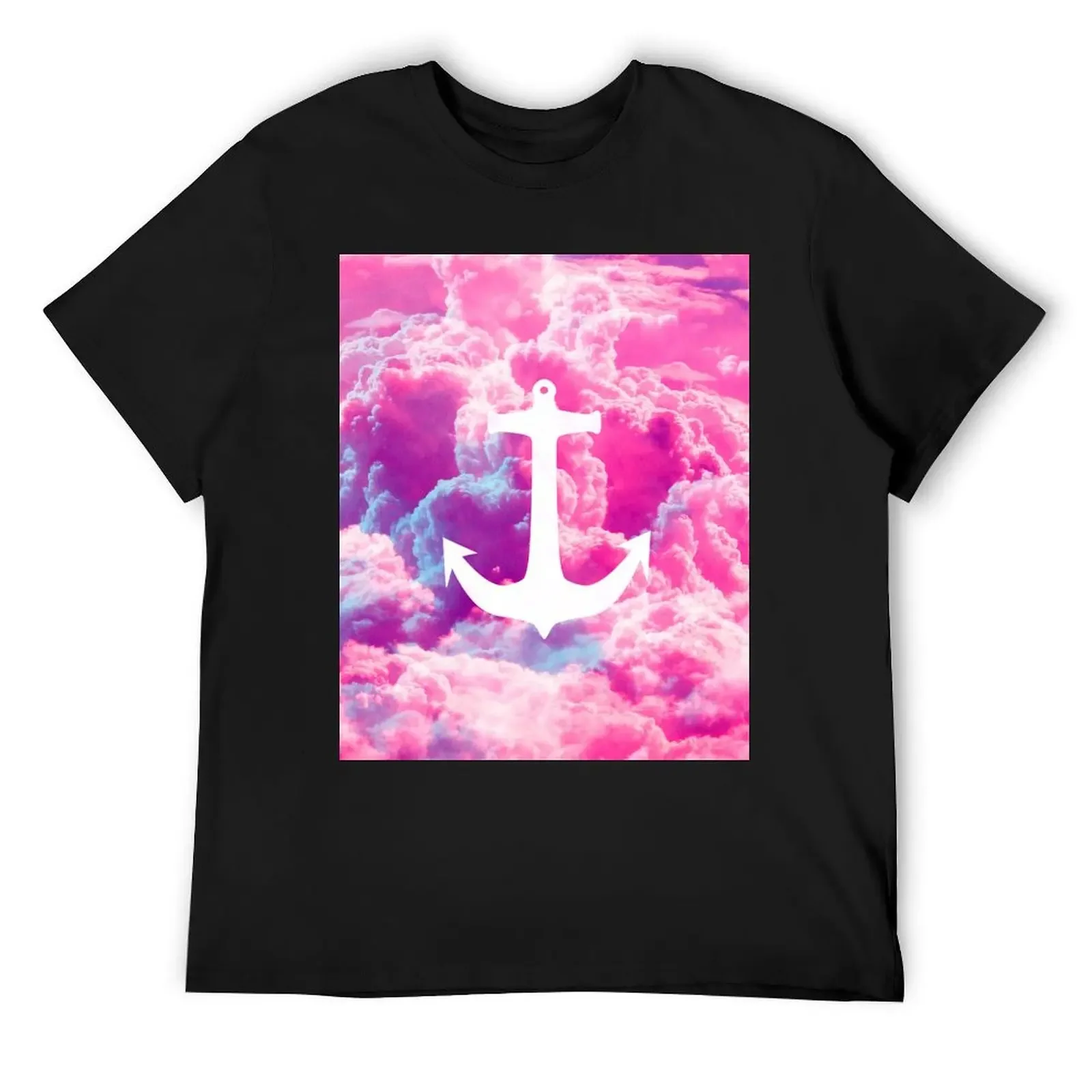 

Girly Nautical Anchor Bright Pink Clouds Sky T-Shirt