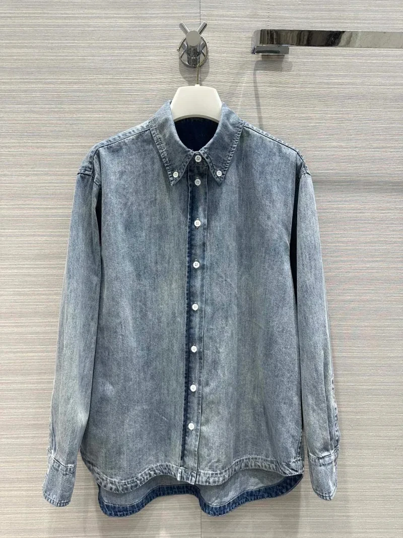 

Punk style women's shirt fashionable loose casual street versatile ground white make old front short back long denim shirt