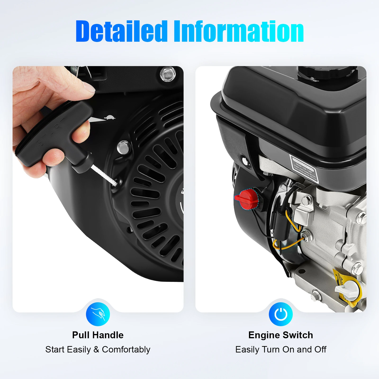 4-Stroke Engine 3600 rpm, 7.5HP Gas Engine, Pull Start 4-Stroke Mini Engine Motor Horizontal for Whole Home Backup Power