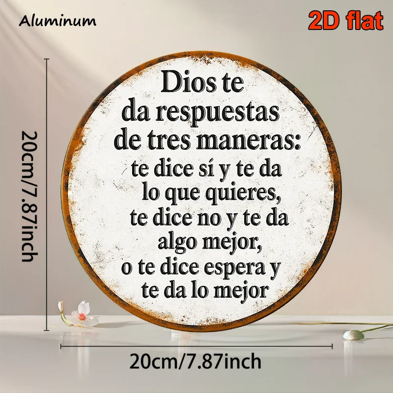 2D Flat, 1pc Spanish Religious Inspirational Wall Decor - 8X8 Inch Round Wooden Vintage God'S Response to Prayer Sign, Rustic Sp