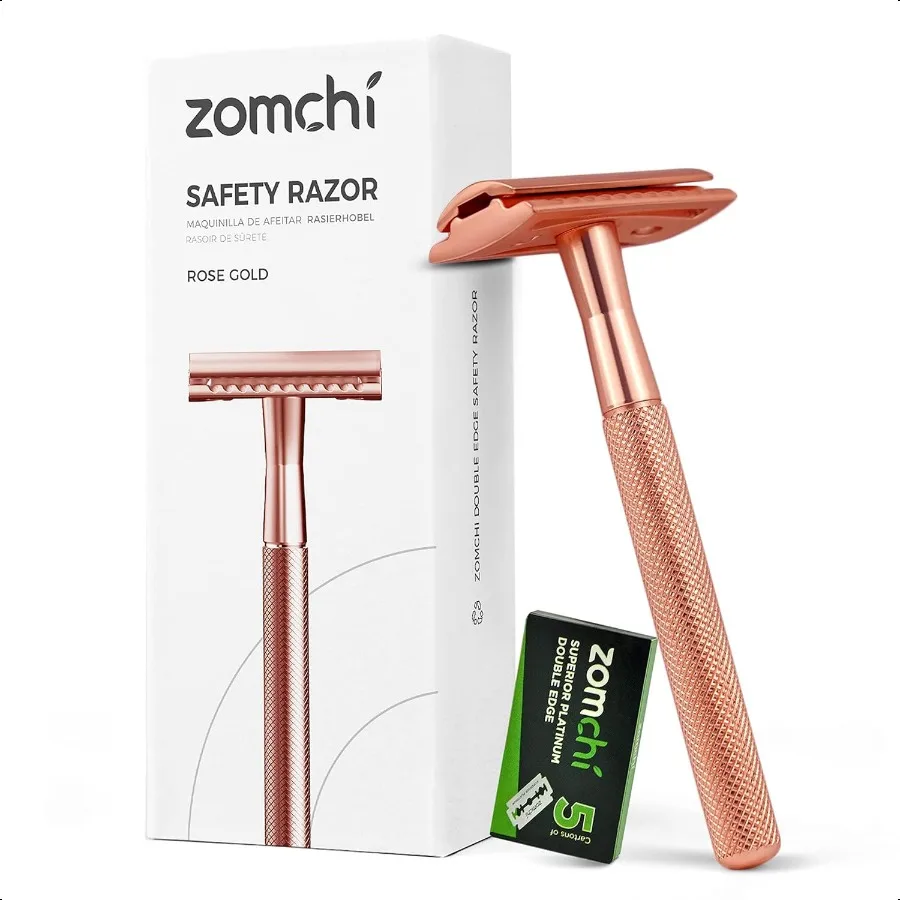 

Safety Razor for MenandWomen with 5 Double Edge Safety Razor Blades Double Edge Razor Reusable Razor Plastic Free Rose Gold