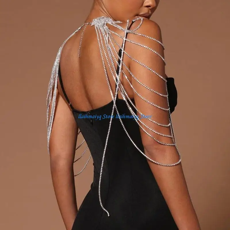 

573B Sparkling Multi Tiered Fringe Body Jewelry Rhinestones Fringe Dance Necklace For Proms Celebrations And Fashion Shows