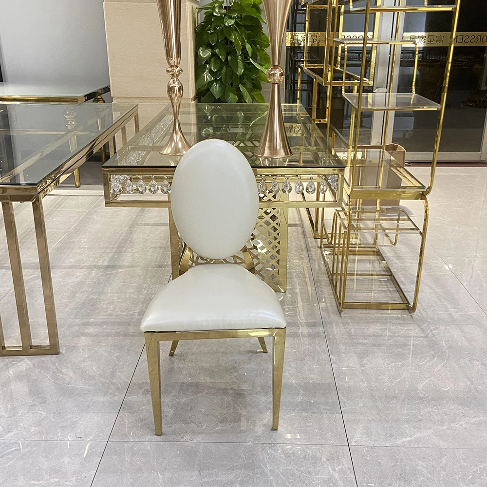 TOP High Quality Gold round Stainless Steel Dining and Banquet Chair Modern Style for Wedding and Party Packed in Mail