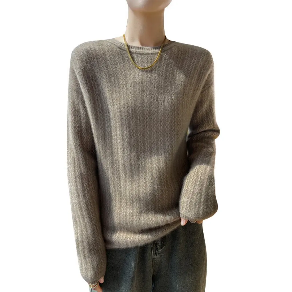 

Women's Soft Waxy Wool Sweater Crewneck Loose Fit Long Sleeve Thick Base Layer for Autumn Winter