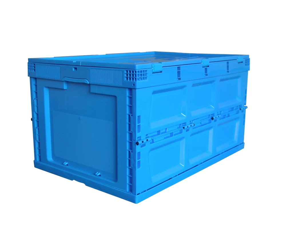 Foldable and Stackable Plastic Turnover Container Attached Lid Plastic Container Storage Boxes Solid Plastic Moving Boxes