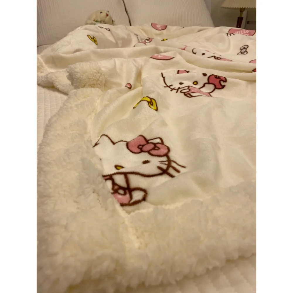 Winter Genuine Cute Hello Kitty Cat Lamb Plush Blanket Thickened Milk Coral Plush Blanket Sofa Cover Blanket Warm Gift in Winter