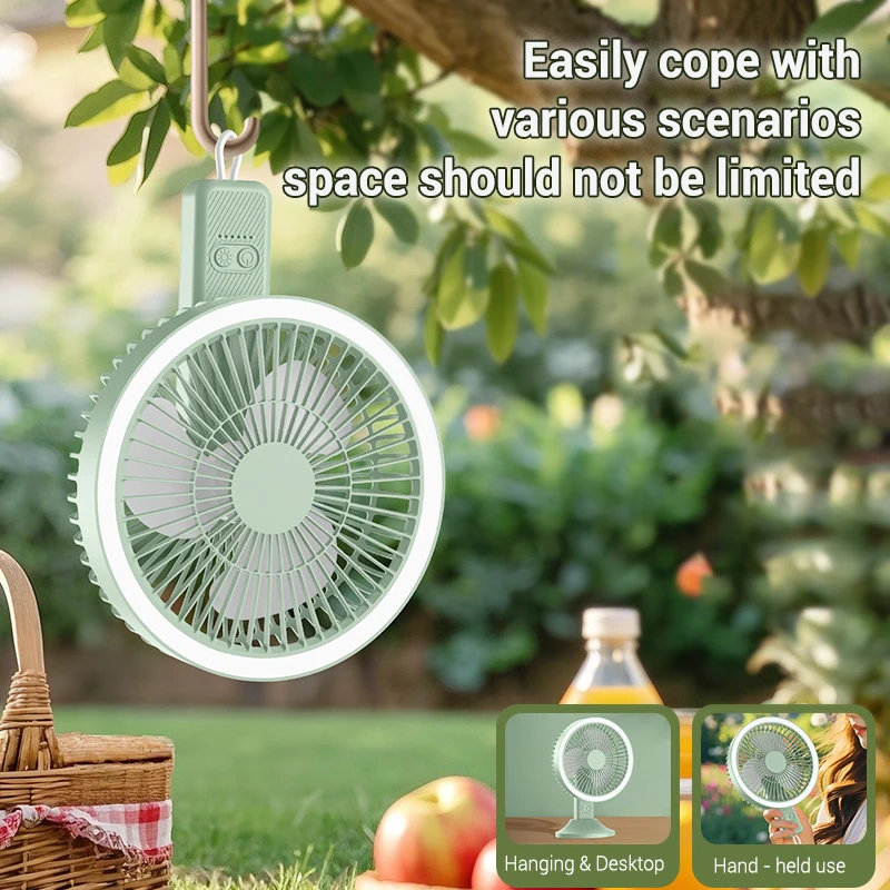 2025年 3in1 デスクトップテーブルファン リモコン付き充電式シーリングファン ミニ扇風機 LEDライト付き 吊り下げ式ハンドヘルドファン